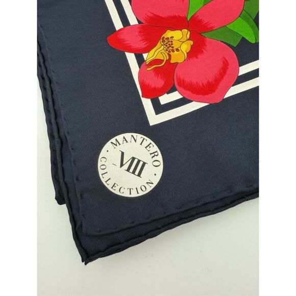 Mantero Collection Silk Scarf Floral Butterflies Orchids 34x34 - Picture 7 of 9